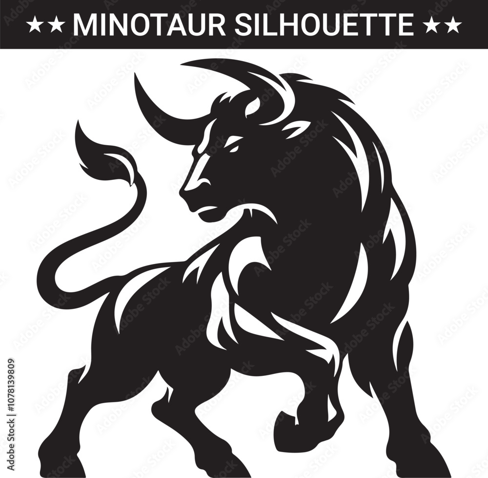 Obraz premium Mythical minotaur silhouette vector illustration