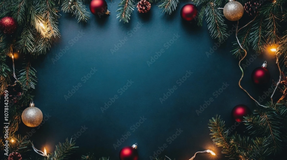 A cheerful holiday frame adorned with fir branches, quality pic. A cheerful holiday frame adorned with fir branches, quality pic.