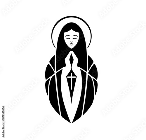 HAIL MARY SACRED CATHOLIC SYMBOL BLACK AND WHITE IMAGE