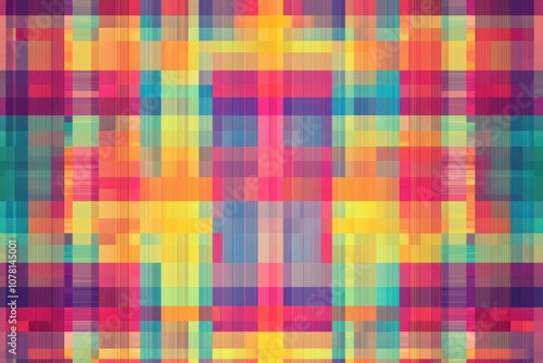 A vibrant, abstract pattern featuring a blend of colors in a grid-like arrangement.