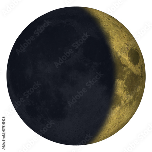 Fototapeta Naklejka Na Ścianę i Meble -  New Moon Waxing Crescent Yellow or Gold Color (Moon Phase) - isolated white background, 