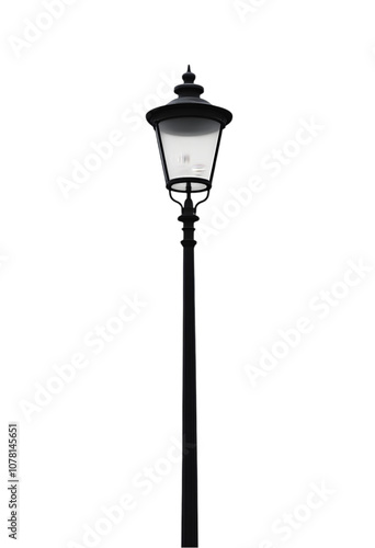 Black street lamp isolated on transparent background, png.