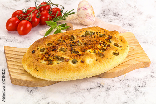 Homemade ciabatta bread with olives