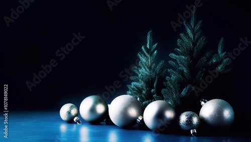 Christmas and New Year decorations on serene dark background, text space included