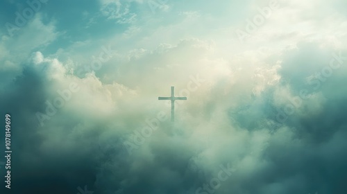 Cross background with gentle clouds, room for copy related to comfort and peace photo