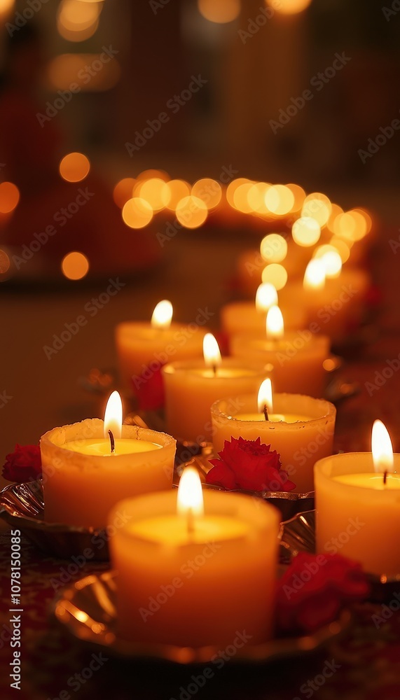 Beautiful candlelit setting honoring Guru Nanak Jayanti filled with warm devotion Beautiful candlelit setting honoring Guru Nanak Jayanti filled with warm devotion