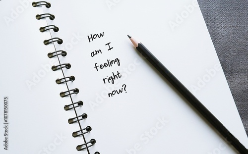 Принти на полотні Notebook with question HOW AM I FEELING RIGHT NOW? concept of checking in with y