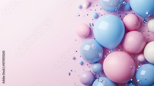 Golden and pastel balloons border on pastel background