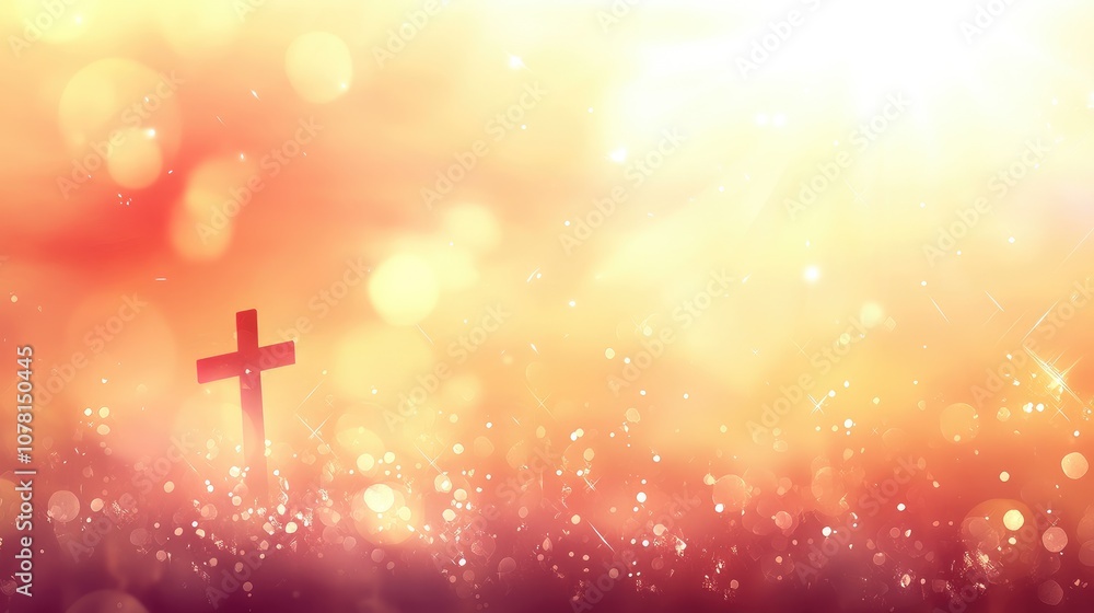 Cross background with soft bokeh lights, ample room for messages of warmth and faith Cross background with soft bokeh lights, ample room for messages of warmth and faith