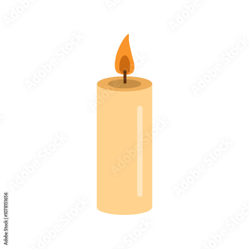 Flat style burning candle. Vector illustration. Halloween or Christmas drawing.