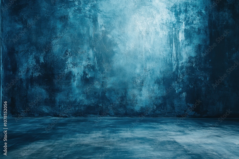 A dark blue concrete room with a light in the center. A dark blue concrete room with a light in the center.