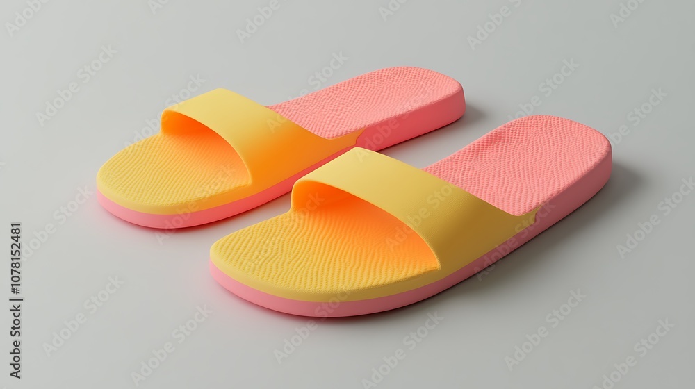 A pair of colorful flip-flops in vibrant yellow and pink, ideal for casual wear and summer outings. A pair of colorful flip-flops in vibrant yellow and pink, ideal for casual wear and summer outings.