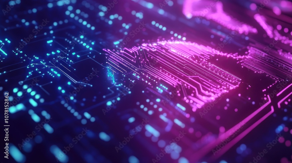 Vibrant Circuit Board with Neon Glow Effects Vibrant Circuit Board with Neon Glow Effects