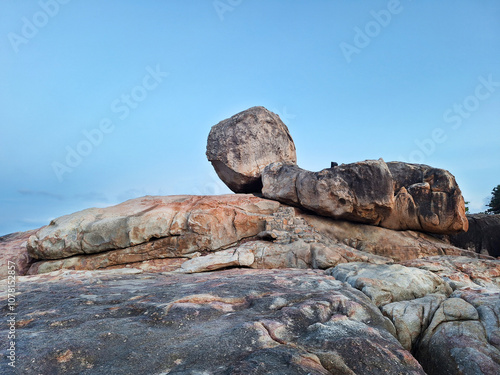 Countless strangely shaped rocks were piled up on the Hon Chong Beach, Nha Trang seaside check-in point, Vietnam photo