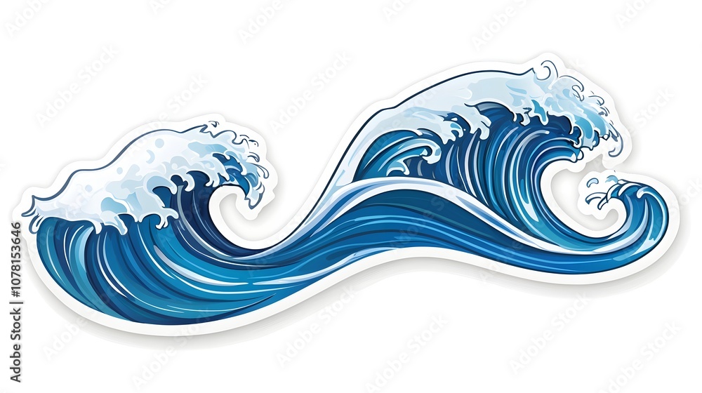 Ocean Wave Blue Sticker with White Foam Design Ocean Wave Blue Sticker with White Foam Design