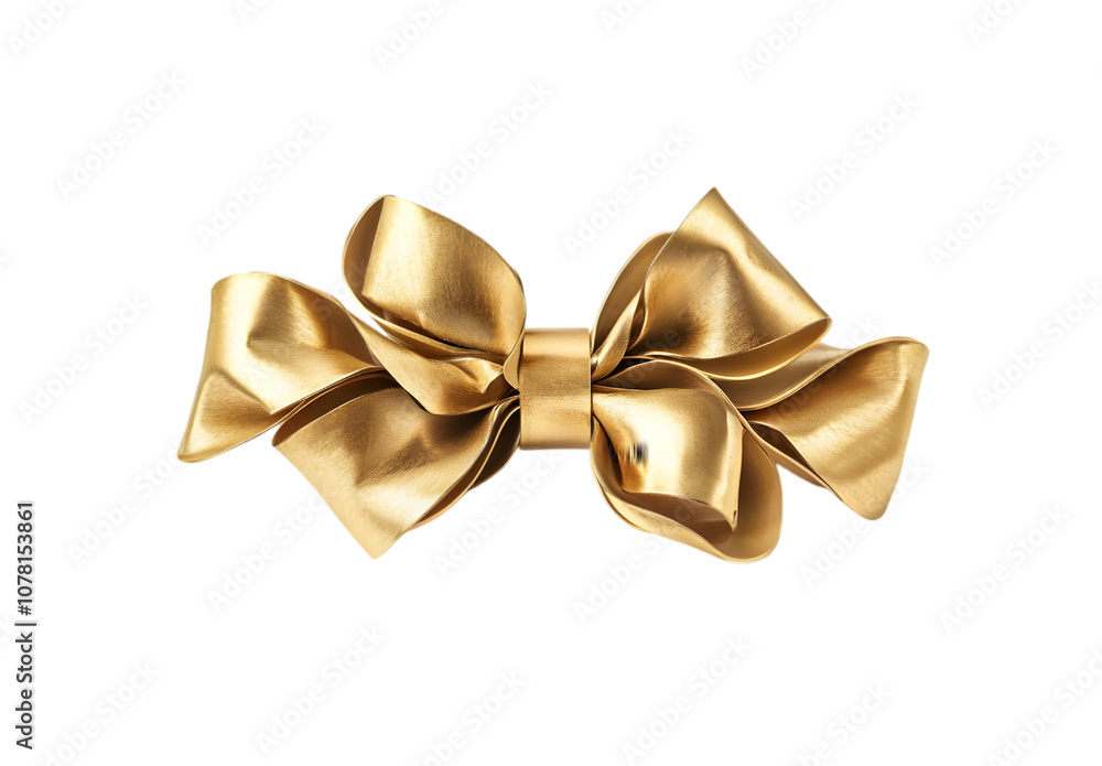 Shiny golden gift bow with textured ribbon loops isolated on transparent background, png. Shiny golden gift bow with textured ribbon loops isolated on transparent background, png.