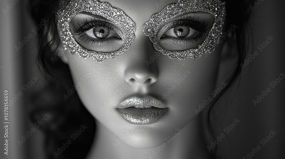 Minimalist masquerade mask in silver with subtle sparkling accents, set on a clean surface to highlight elegance, Minimalist masquerade mask in silver with subtle sparkling accents, set on a clean surface to highlight elegance,