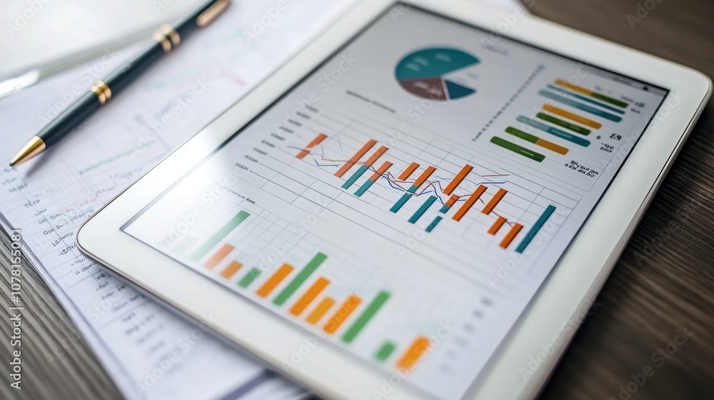Obraz premium Data Analysis on Tablet with Graphs and Charts