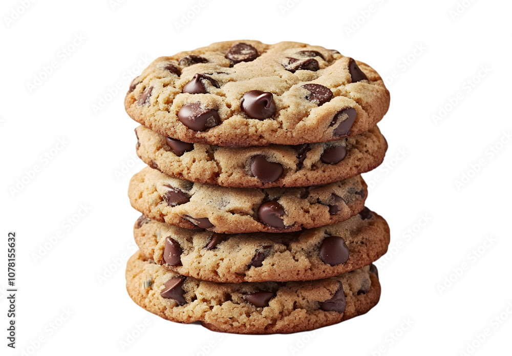 Stack of chocolate chip cookies isolated on transparent background, png. Stack of chocolate chip cookies isolated on transparent background, png.
