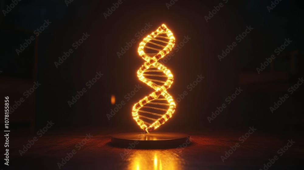 Obraz premium Glowing DNA Helix Sculpture on Dark Background