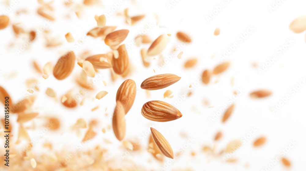 Falling almond isolated on a white background Falling almond isolated on a white background