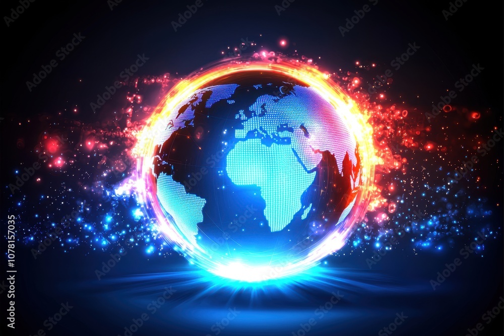 A glowing, stylized globe surrounded by vibrant colors and sparks, symbolizing global connectivity. A glowing, stylized globe surrounded by vibrant colors and sparks, symbolizing global connectivity.