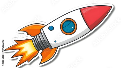 Space-Themed Rocket Sticker on a Crisp White Background