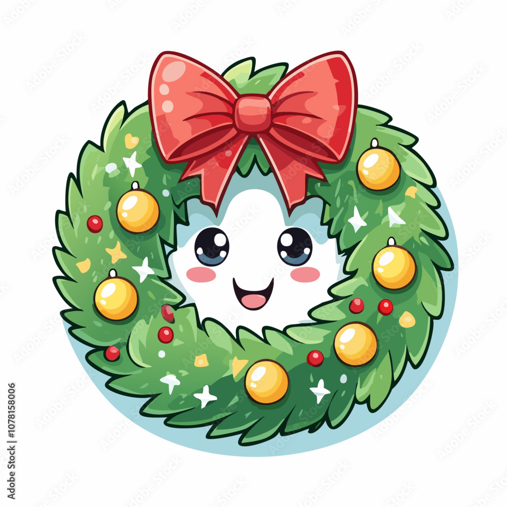Fototapeta premium Wreath Cute Christmas Winter Decoration Ornament Cartoon Character 