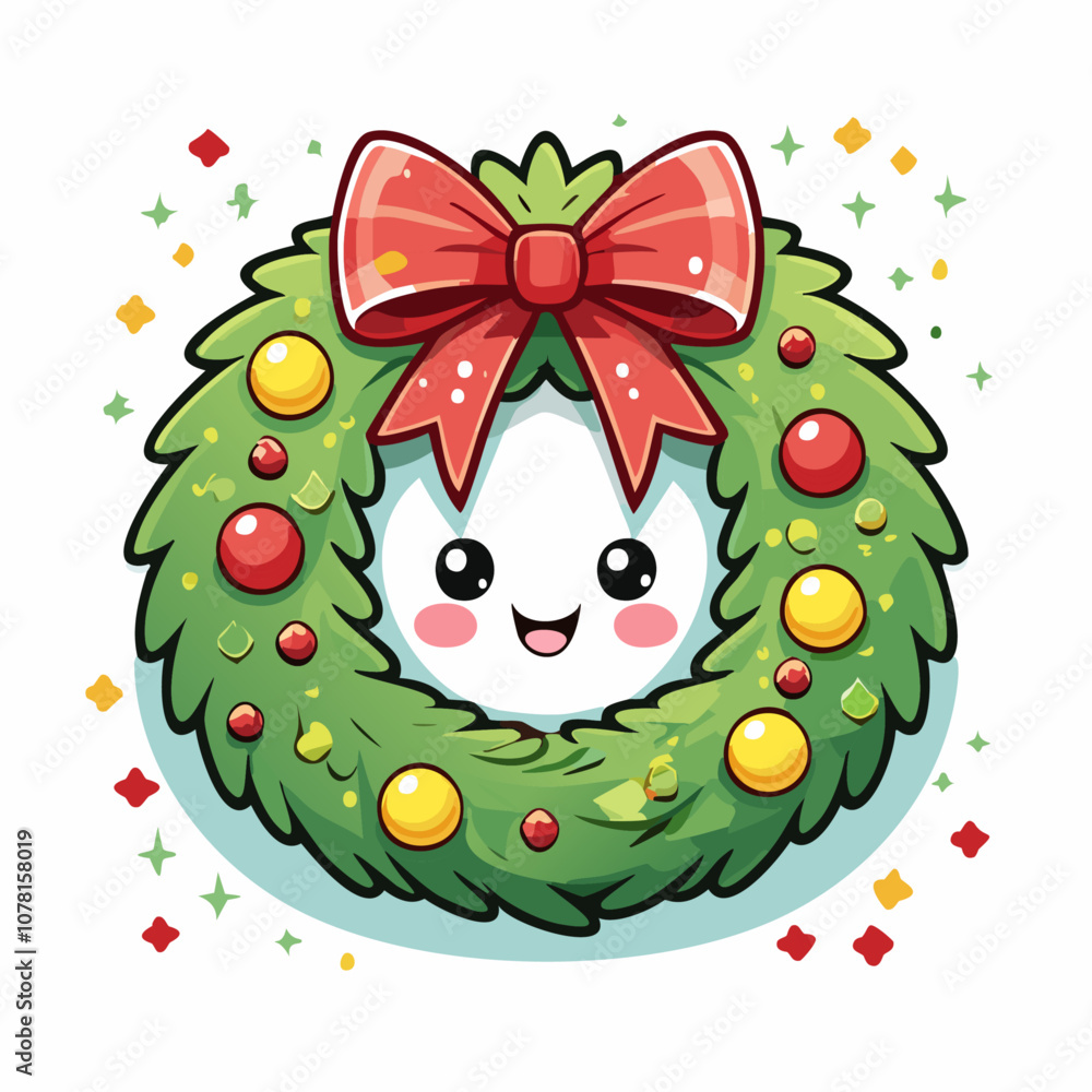 Fototapeta premium Wreath Cute Christmas Winter Decoration Ornament Cartoon Character 