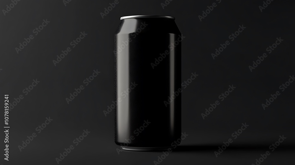 A sleek, black beverage can on a dark background, emphasizing minimalism and design. A sleek, black beverage can on a dark background, emphasizing minimalism and design.