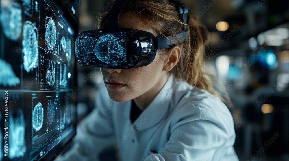 Scientist Using VR in High-Tech Biological Lab Scientist Using VR in High-Tech Biological Lab
