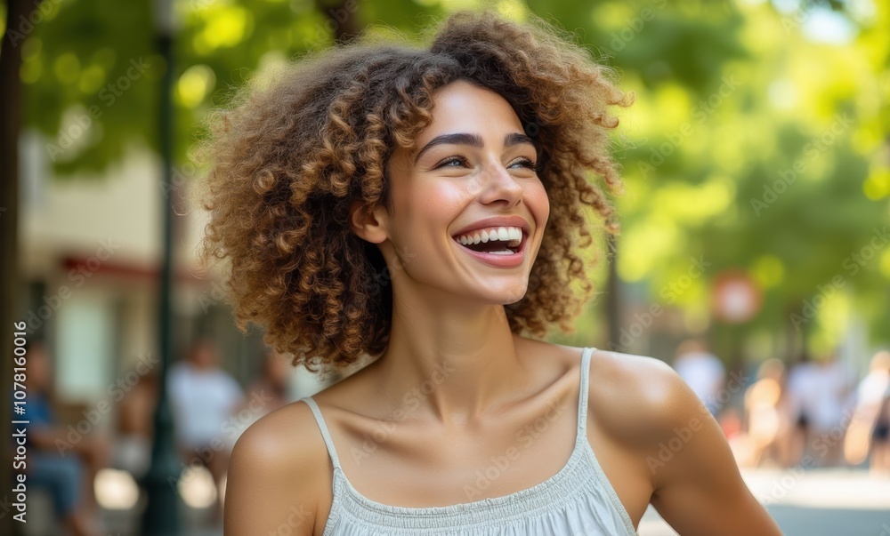 Smiling woman with curly hair outdoors Smiling woman with curly hair outdoors