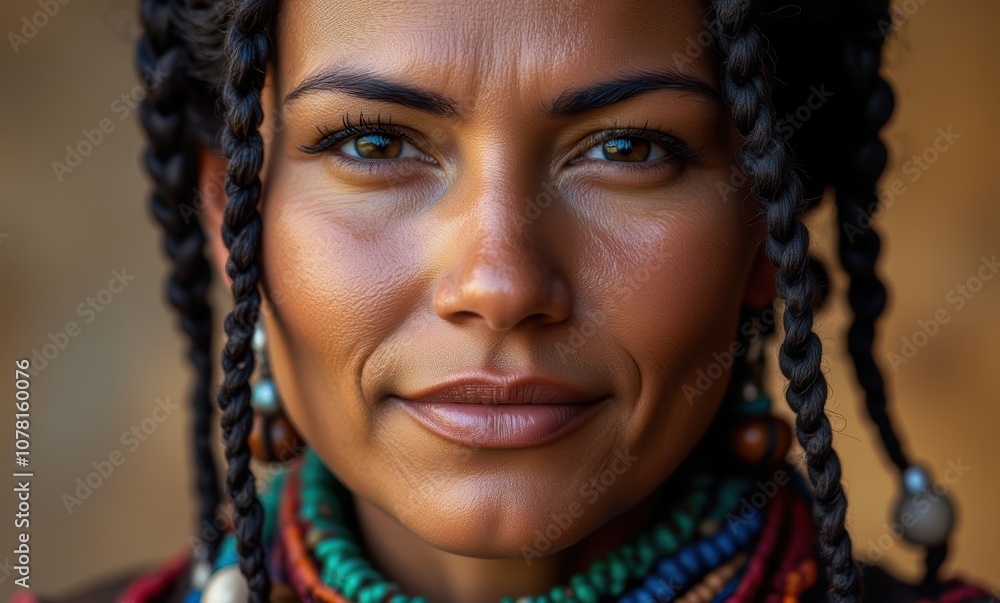 Close-up of a serene woman with braids Close-up of a serene woman with braids