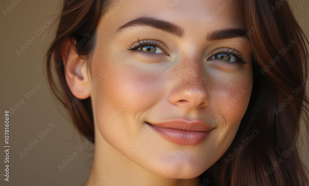 Smiling woman with brown hair and freckles Smiling woman with brown hair and freckles