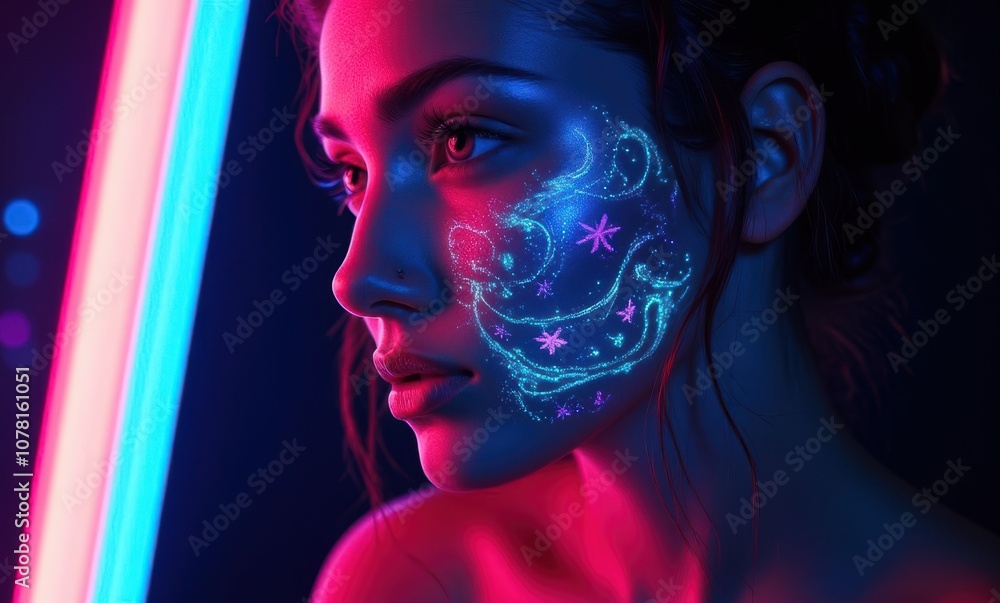 Young woman with glowing face art Young woman with glowing face art
