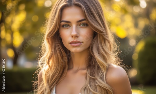 Young woman with long hair outdoors