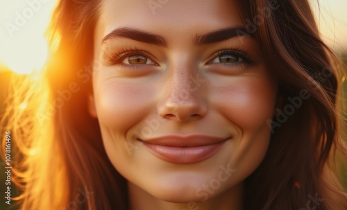 Smiling young woman at sunset