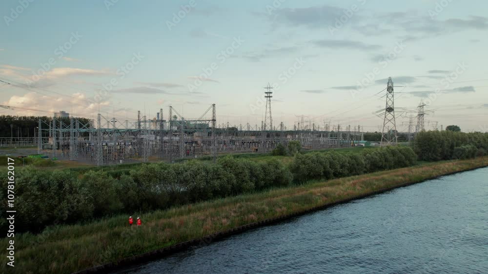 Diemen Power Station Is Near Muiderbrug by the Amsterdam-Rhine Canal in North Holland, Netherlands. Aerial Drone Shot Diemen Power Station Is Near Muiderbrug by the Amsterdam-Rhine Canal in North Holland, Netherlands. Aerial Drone Shot