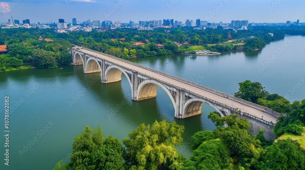 Scenic Aerial View of Urban Bridge Over Water Scenic Aerial View of Urban Bridge Over Water