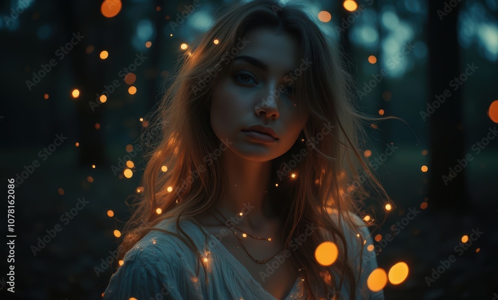 Enchanting woman with glowing sparks Enchanting woman with glowing sparks