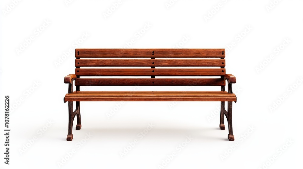 Wooden Park Bench with Metal Legs on a White Background Wooden Park Bench with Metal Legs on a White Background