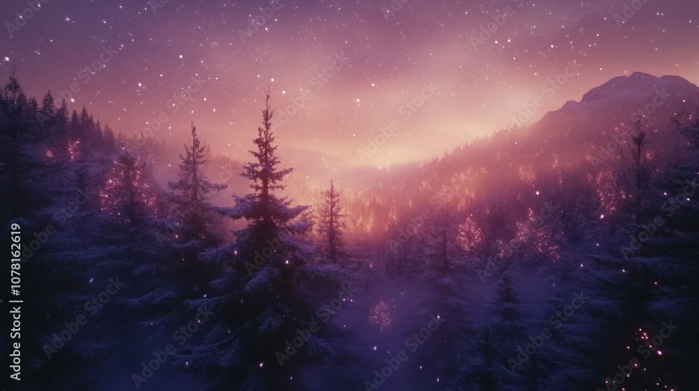 A Misty Forest Under a Starry Night Sky A Misty Forest Under a Starry Night Sky