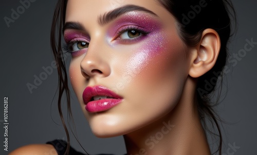 Stunning woman with sparkling makeup photo