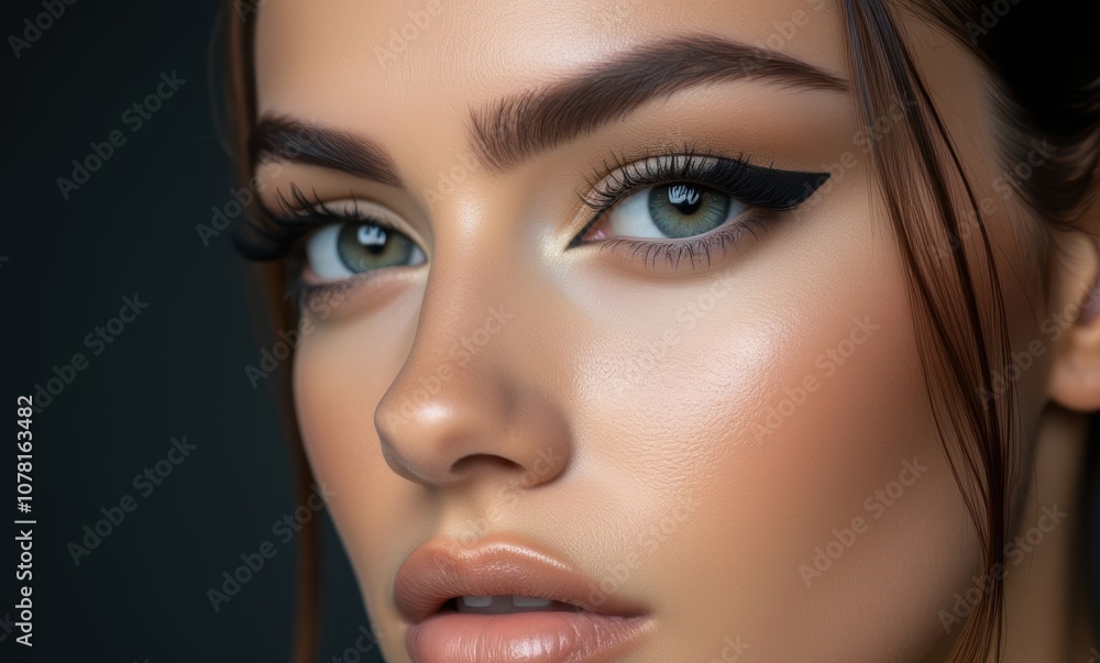 Close-up of a young woman with striking features Close-up of a young woman with striking features