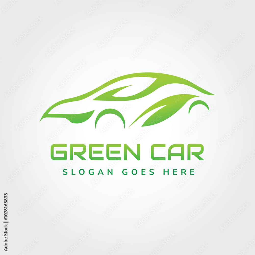 Fototapeta premium Green car logo concept. Electric vehicles, sustainability eco transportation