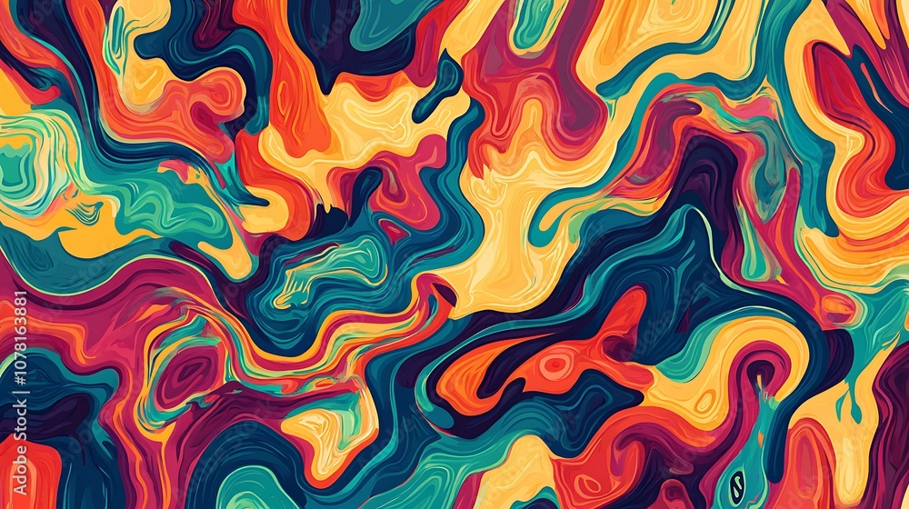 Hand drawn colorful retro style groovy psychedelic background Hand drawn colorful retro style groovy psychedelic background