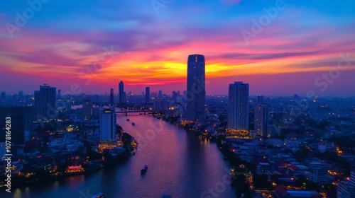 Wallpaper Mural Sunset Reflection Over City Skyline and River Torontodigital.ca