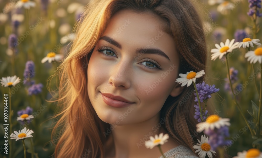 Young woman in a flower field Young woman in a flower field