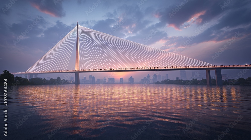 Stunning Suspension Bridge at Sunset Reflection Stunning Suspension Bridge at Sunset Reflection