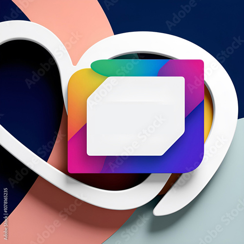 a colorful heart shaped object with a white square photo